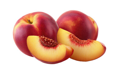 Ripe nectarines, one whole, two slices, showcasing vibrant colors and texture