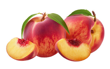 Two whole nectarines with two sliced pieces on a black background