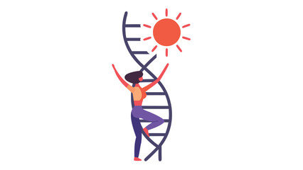 Abstract illustration of a person ascending a dynamic spiraling ladder towards a bright light symbolizing progress achievement and reaching new heights in a modern graphic style