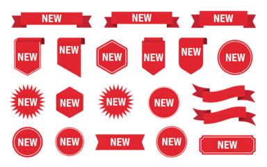 Collection of red new sale tags and ribbons image