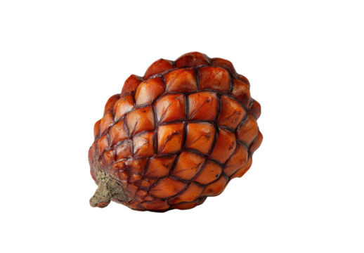 Textured, scaly, brown fruit or seed on black background