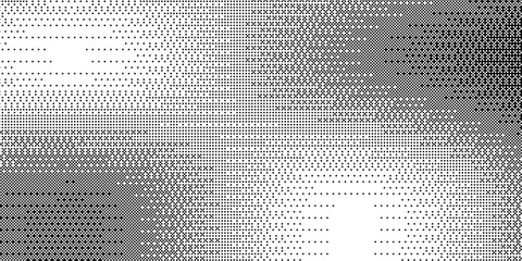 Pixelated bitmap gradient texture. Black and white dither pattern background. Abstract glitchy pattern. 8 bit video game screen wallpaper. Wide raster backdrop.
