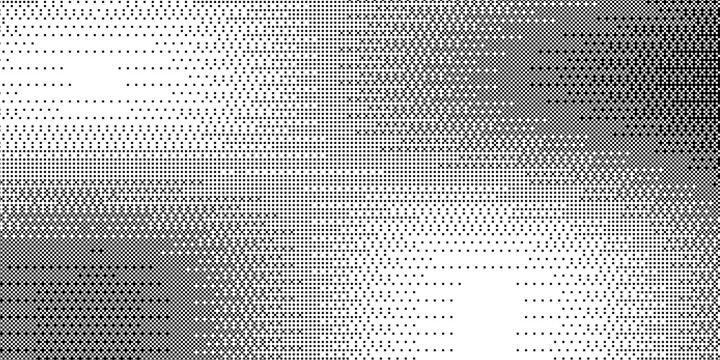 Pixelated bitmap gradient texture. Black and white dither pattern background. Abstract glitchy pattern. 8 bit video game screen wallpaper. Wide raster backdrop.
