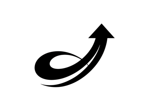 Elegant line art arrow with swirling tail design on transparent background.