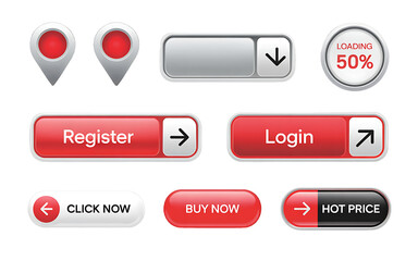 Red and silver web interface buttons and icons register