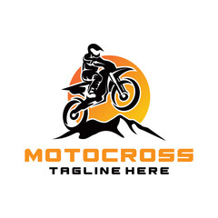 Motocross race, rider on motorbike, illustration logo vector isolated. 