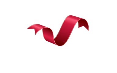 Red ribbon with gold trim on white background satin