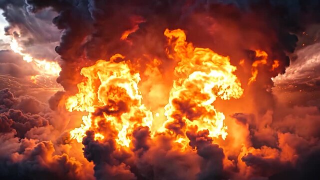 Massive Fire Explosion with Dark Smoke Clouds