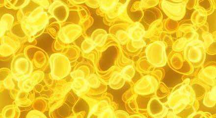 Vibrant glowing organic cells forming a mesmerizing golden abstract pattern perfect for science or medical themes