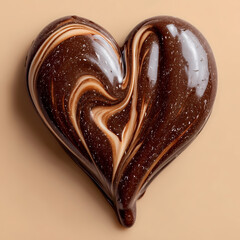 Obraz premium Chocolate heart swirl illustration with glossy texture, sweet dessert love symbol, minimal food art on soft background