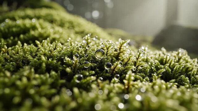 Moss with Dew Drops Close-Up Nature Beauty, Green Growth