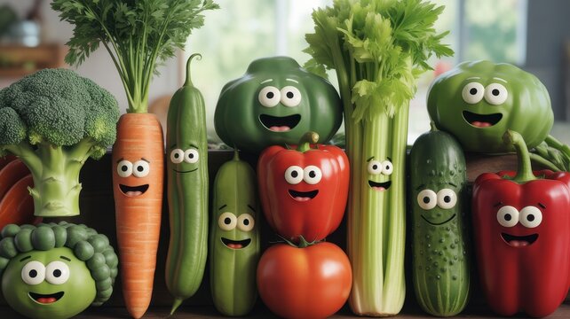 Collection of happy animated smiling vegetables, healthy food fun. - Powered by Adobe