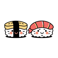 Cute sushi illustration with smiling faces