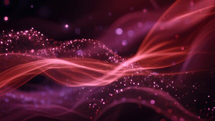 Flowing purple and pink ribbons drift across dark frame with glowing particles, soft bokeh orbs, and shimmering light trails, atmospheric dreamy cinematic vibe - Powered by Adobe