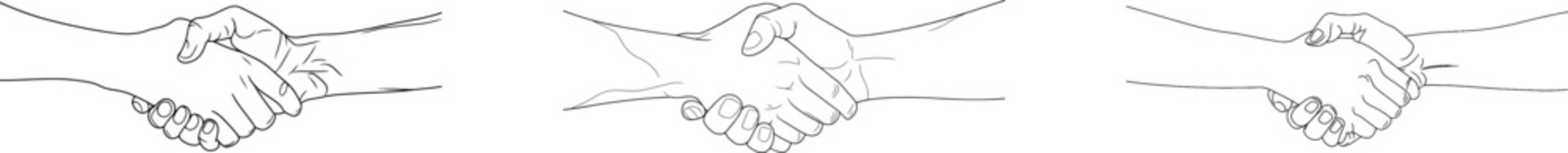 The minimalist design consists of a continuous one-line illustration of a handshake