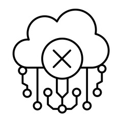 Deny of cloud access thin line icon, data hoarding concept. Vector graphics. Cloud storage connection links forbidden sign on white background, style icon mobile or web design.