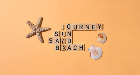 Wooden crossword puzzle with beach theme