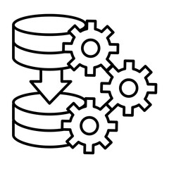 Storage copy settings thin line icon, data hoarding concept. Vector graphics. Disks array data recording and cog wheel sign on white background, style icon mobile or web design.