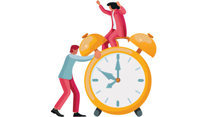 Two diverse coworkers collaborating to overcome a large obstacle together symbolizing teamwork and mutual support in a professional environment