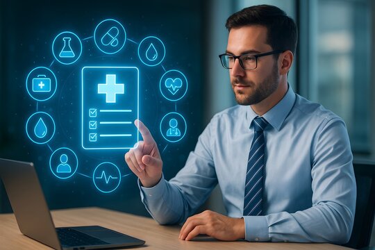 Healthcare professional reviewing digital health checklist and indicators