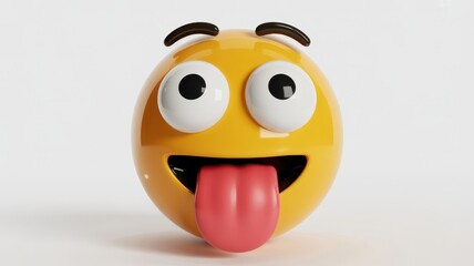 Playful 3d yellow emoji sticking tongue out with wide open eyes