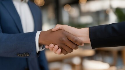 Wide shot of the lawyer and client shaking hands after the consultation — mutual respect, satisfaction, and confidence in professional partnership and digital transformation. cinematic color