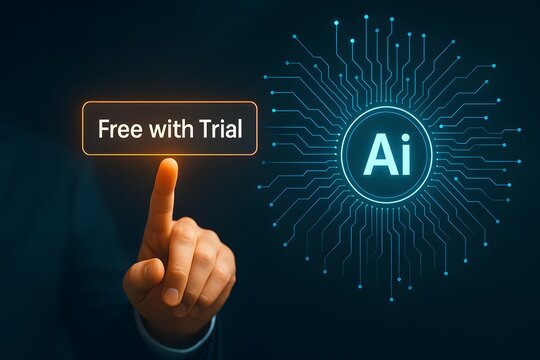 Marketing call to action promoting free trial for artificial intelligence
