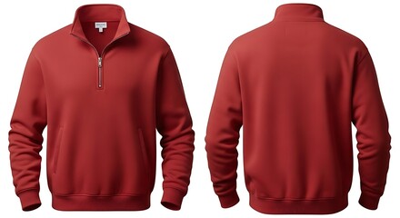 3D mockup of a brick red color of Quarter Zip Sweatshirt