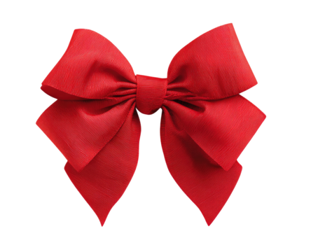 A vibrant red bow with textured fabric, isolated on a black background