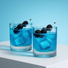 Zwei G&auml;ser eines blauen Cocktail Getr&auml;nks 