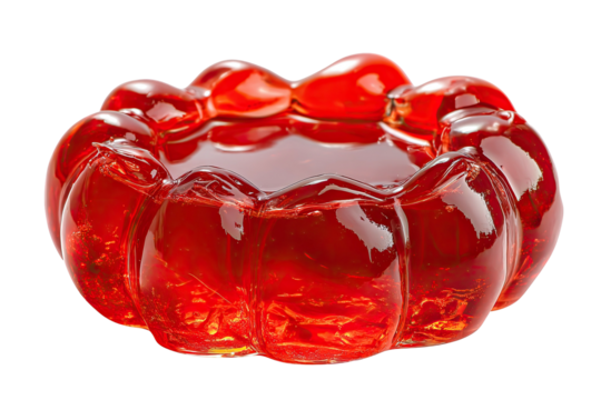 Translucent red dessert with sculpted, wavy edges
