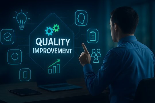 Professional analyzing icons for continuous quality improvement and outcomes