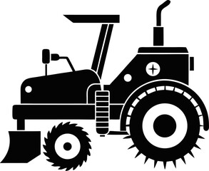 Rotary Tiller silhouette vector icon , black and white 