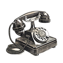 Detailed illustration of a vintage rotary telephone with coiled cord. Concept of retro communication, nostalgia, and classic technology for design and editorial use