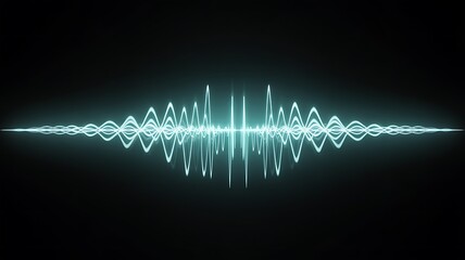 Glowing audio sound waveform on dark background representing digital frequency signal
