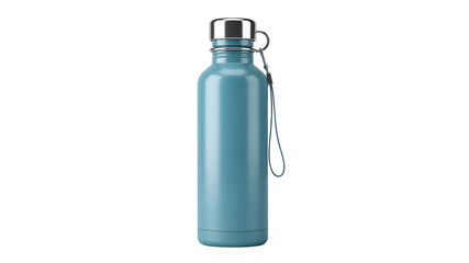 Sleek Teal Stainless Steel Water Bottle with Silver Cap and Attached Strap