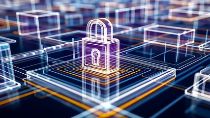 Glowing digital padlock on a futuristic circuit board, symbolizing data security - Powered by Adobe