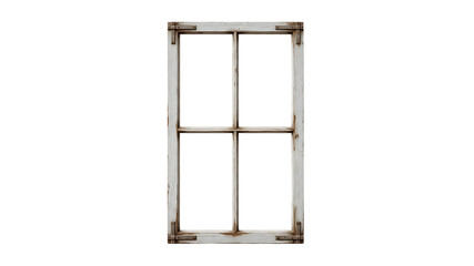 Old, weathered, broken window frame with a rustic, vintage feel