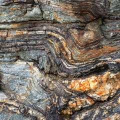 Grey and Amber Layered Gneiss Texture Close-Up Texture