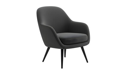 Modern Dark Gray Upholstered Armchair with Sleek Black Legs on transparent Background