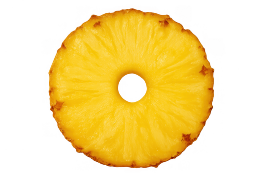 Ripe pineapple slice presenting vibrant yellow color and circular shape on a transparent background