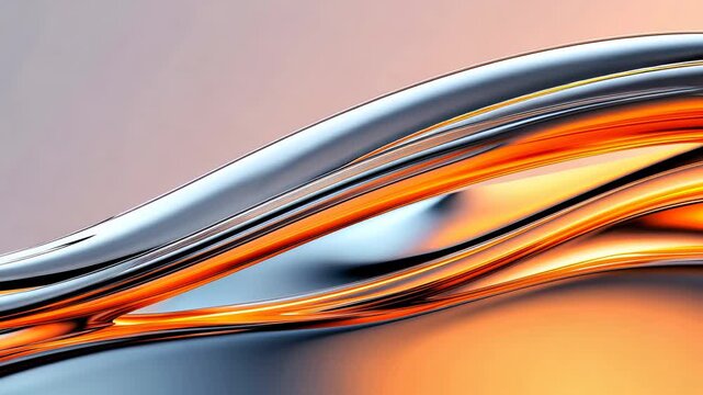 Abstract animation of elegant, flowing metallic liquid gold and silver waves