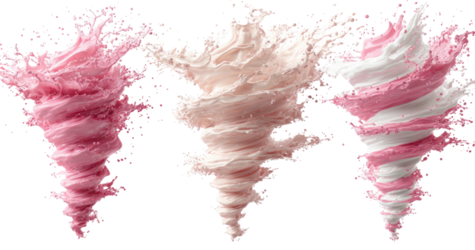Pink and white creamy swirls in tornado shapes