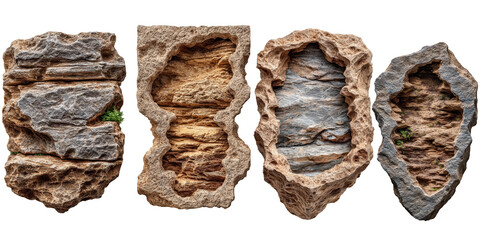  Natural stone texture with layered rock formation, showcasing unique geological patterns and earthy tones, ideal for backgrounds or design elements. transparent background, isolated image