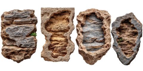  Natural stone texture with layered rock formation, showcasing unique geological patterns and earthy tones, ideal for backgrounds or design elements. transparent background, isolated image