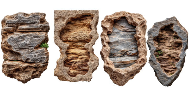  Natural stone texture with layered rock formation, showcasing unique geological patterns and earthy tones, ideal for backgrounds or design elements. transparent background, isolated image