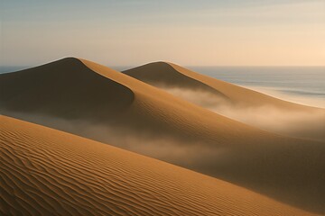 Wind shaped sand dunes at sunset