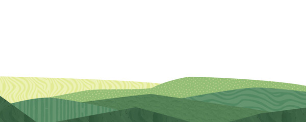 Agriculture farm green banner. Organic abstract field background. Wavy green lines, advertising backdrop, web header. Ecology wallpaper. Striped textured pattern. Panoramic meadow view, abstract hill