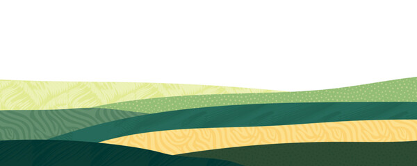 Rice field collage pattern or abstract agriculture vector background with texture. Stripe japan farmland, green ecology design. Rural farm, Thailand countryside, agro illustration. Eco vineyard banner © Maria Petrish