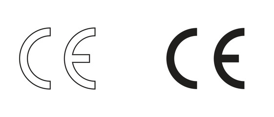 Vector Shape Graphic Design Illustration Element Icon Set with CE Certification Symbols in Outline and Solid Styles, Isolated Compliance Mark Collection for Business and Product Use.